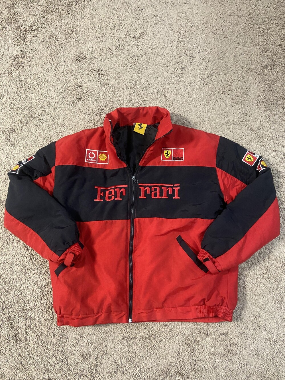 Vintage Ferrari Jacket Mens XL Red Black F1 Racing Marlboro Vodafone Shell 90s